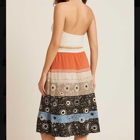 American Vintage Dresses & Skirts - vintage Y2K 2000s retro Vibrant orange and blue midi skirt with a boho touch,
